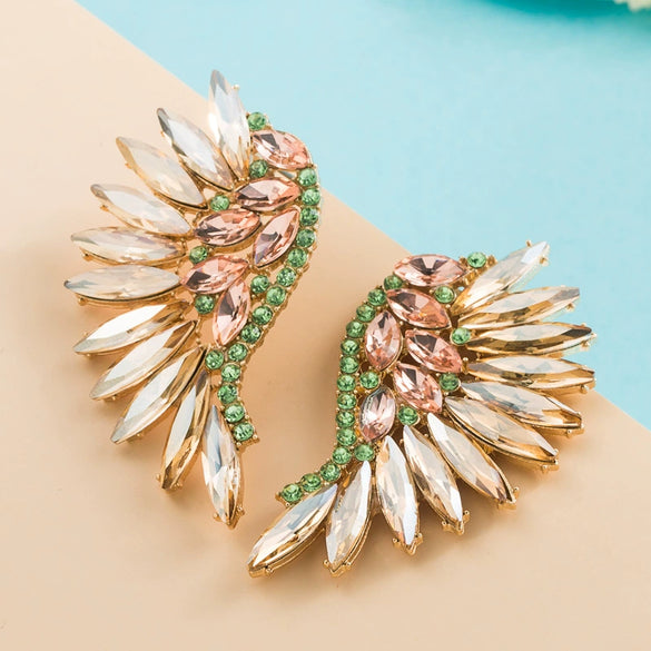 Alloy Diamond Exaggerated Fanshaped Wings Colorful Rhinestone Earrings