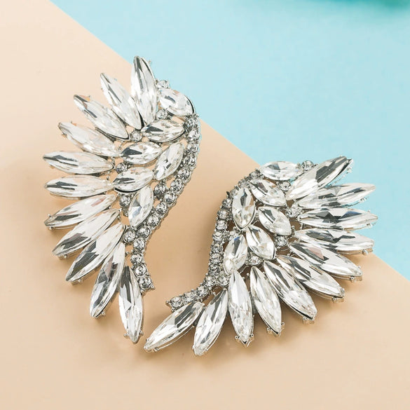 Alloy Diamond Exaggerated Fanshaped Wings Colorful Rhinestone Earrings