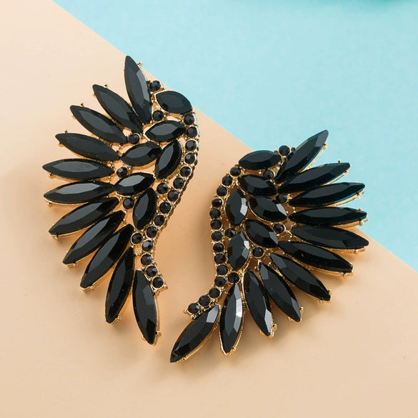 Alloy Diamond Exaggerated Fanshaped Wings Colorful Rhinestone Earrings