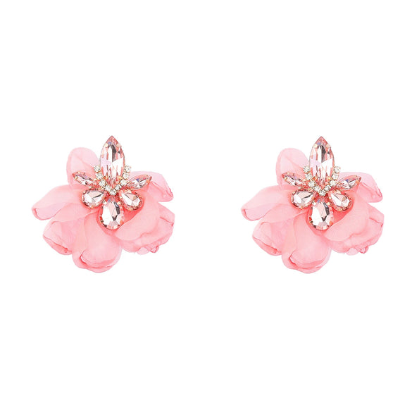 Alloy Diamond Flower Earrings For Women Retro Elegant Style