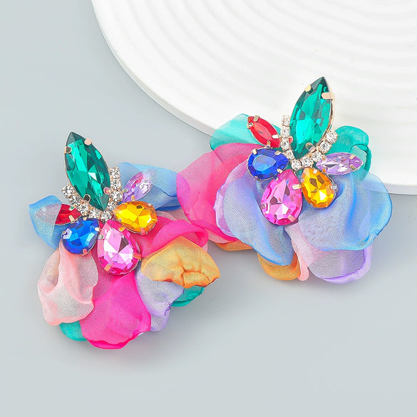 Alloy Diamond Flower Earrings For Women Retro Elegant Style