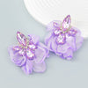 Alloy Diamond Flower Earrings For Women Retro Elegant Style