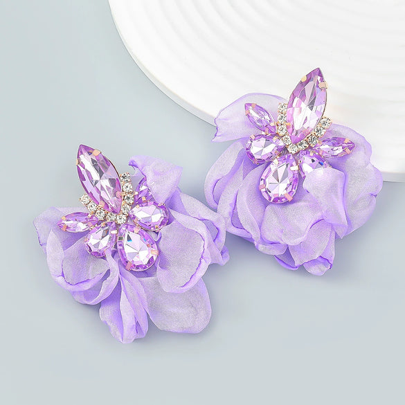 Alloy Diamond Flower Earrings For Women Retro Elegant Style