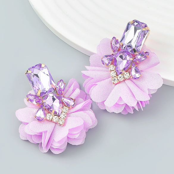 Alloy Diamond Flower Earrings Women's Retro Elegant Style