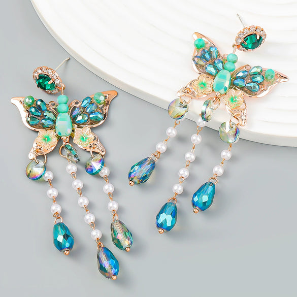 Alloy Diamond Geometric Butterfly Acrylic Tassel Women's Earrings