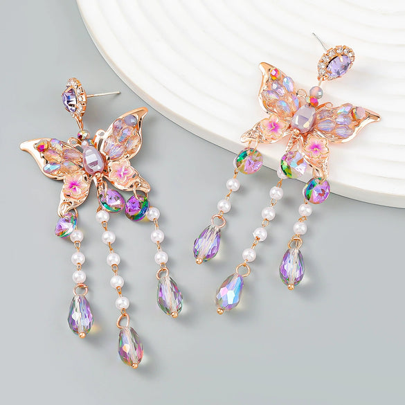 Alloy Diamond Geometric Butterfly Acrylic Tassel Women's Earrings