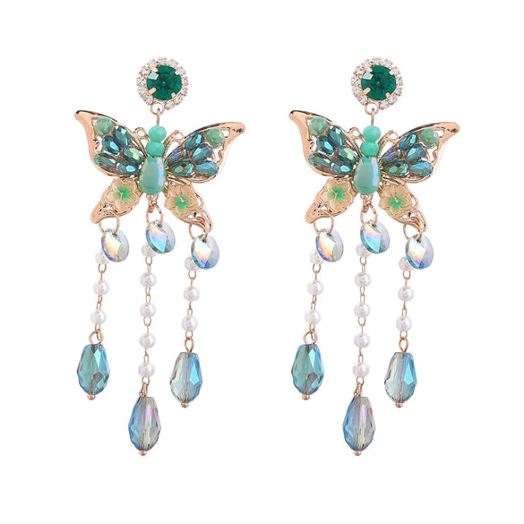 Alloy Diamond Geometric Butterfly Acrylic Tassel Women's Earrings