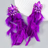 Alloy Diamond Geometric Flower Long Feather Tassel Women's Earrings