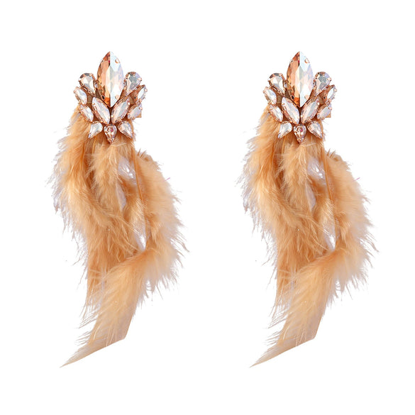 Alloy Diamond Geometric Flower Long Feather Tassel Women's Earrings