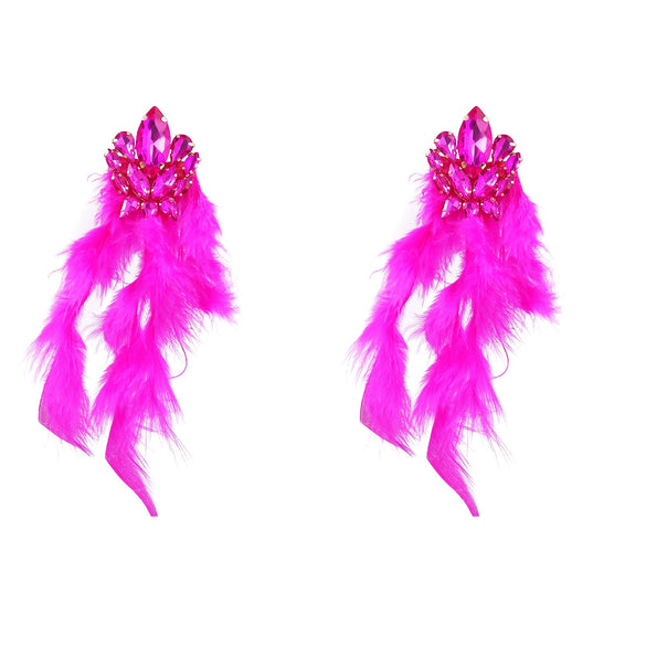 Alloy Diamond Geometric Flower Long Feather Tassel Women's Earrings