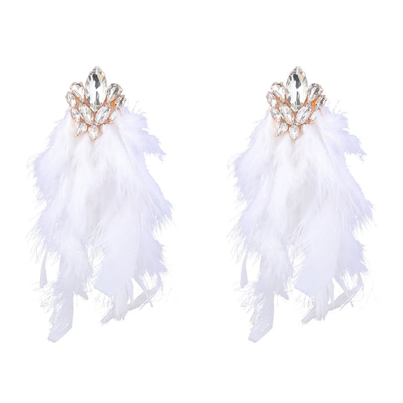 Alloy Diamond Geometric Flower Long Feather Tassel Women's Earrings