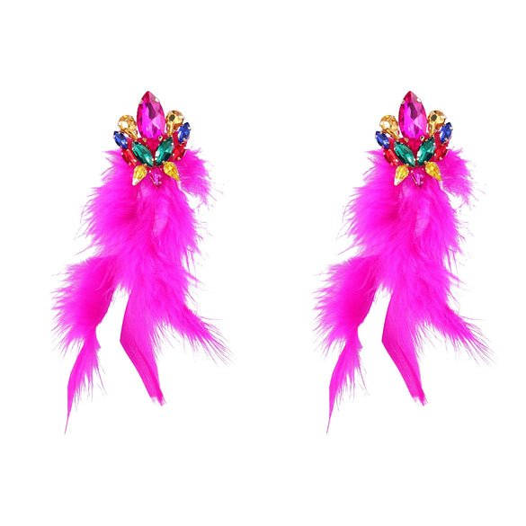 Alloy Diamond Geometric Flower Long Feather Tassel Women's Earrings