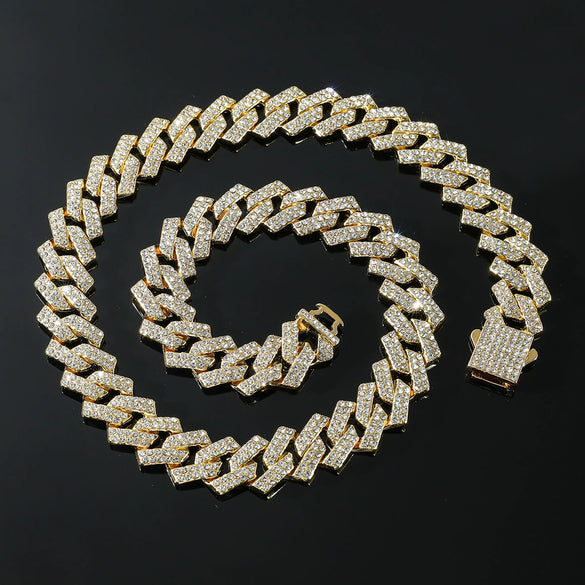 Alloy Diamond Geometric Hip Hop Cuban Chain Necklace