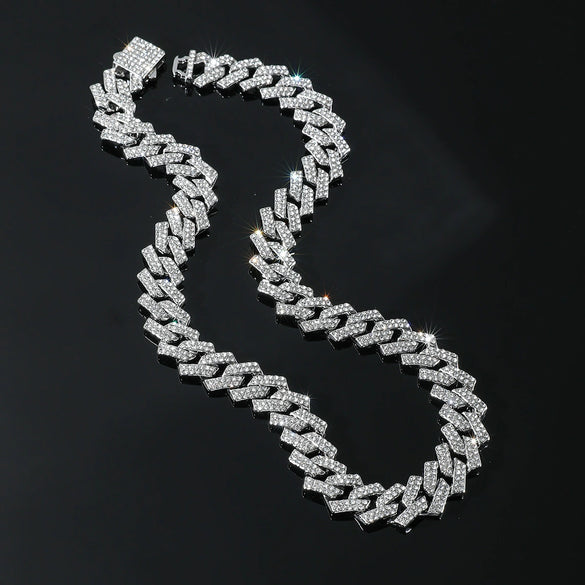 Alloy Diamond Geometric Hip Hop Cuban Chain Necklace