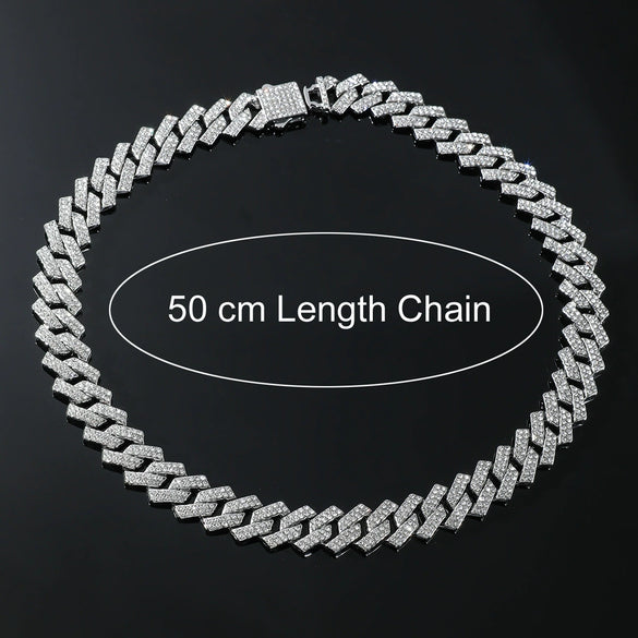 Alloy Diamond Geometric Hip Hop Cuban Chain Necklace
