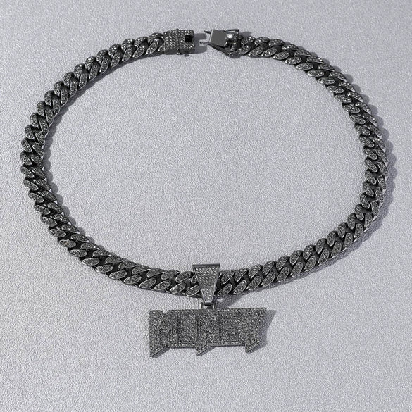 Alloy Diamond Letters Pendant Necklace Cuban Chain Hip Hop Punk Jewelry For Men