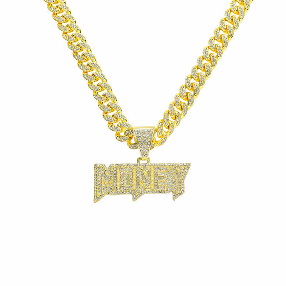 Alloy Diamond Letters Pendant Necklace Cuban Chain Hip Hop Punk Jewelry For Men