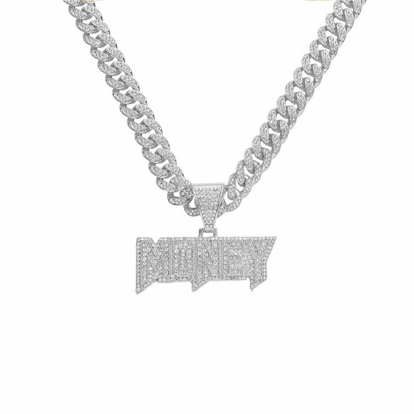 Alloy Diamond Letters Pendant Necklace Cuban Chain Hip Hop Punk Jewelry For Men