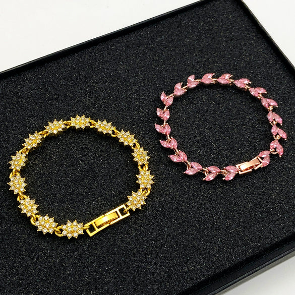 Alloy Diamond Women's Love Geometric Retro Bracelet With Flower And Heart Shapes