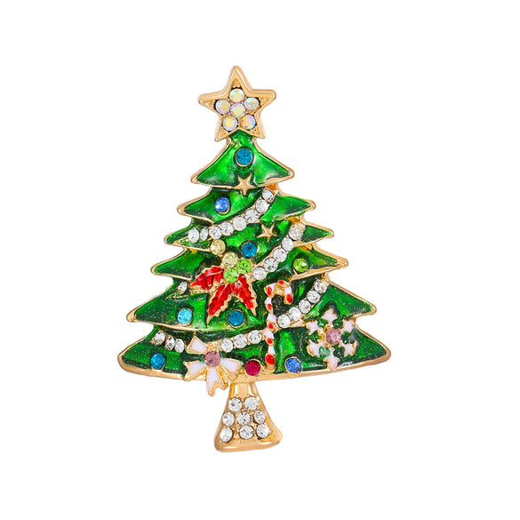 Alloy Diamondencrusted Geometric Christmas Tree Women's Brooch Accessories