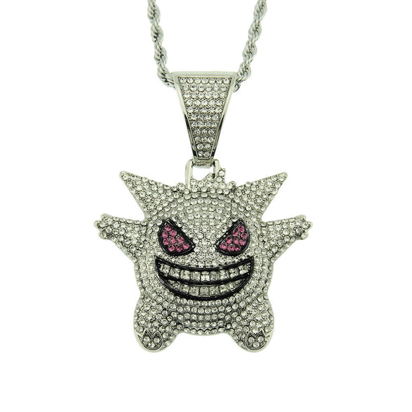 Alloy Diamondencrusted Geometric Hip Hop Necklace Pendant With Threedimensional Pokemon Geng Ghost Design