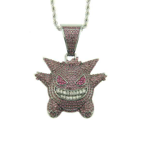 Alloy Diamondencrusted Geometric Hip Hop Necklace Pendant With Threedimensional Pokemon Geng Ghost Design