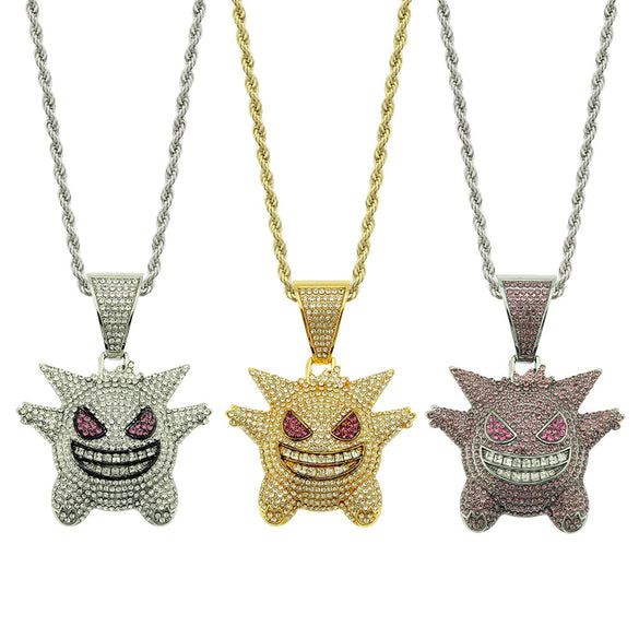 Alloy Diamondencrusted Geometric Hip Hop Necklace Pendant With Threedimensional Pokemon Geng Ghost Design