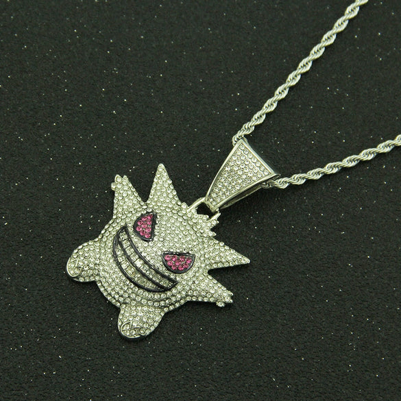 Alloy Diamondencrusted Geometric Hip Hop Necklace Pendant With Threedimensional Pokemon Geng Ghost Design