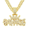 Alloy Diamondencrusted Geometric Letter Pendant Cuban Chain Necklace For Men Hiphop Style