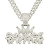 Alloy Diamondencrusted Geometric Letter Pendant Cuban Chain Necklace For Men Hiphop Style