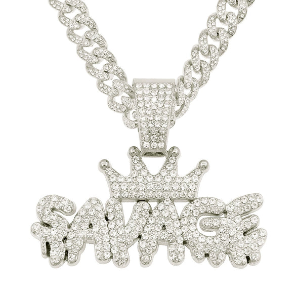 Alloy Diamondencrusted Geometric Letter Pendant Cuban Chain Necklace For Men Hiphop Style
