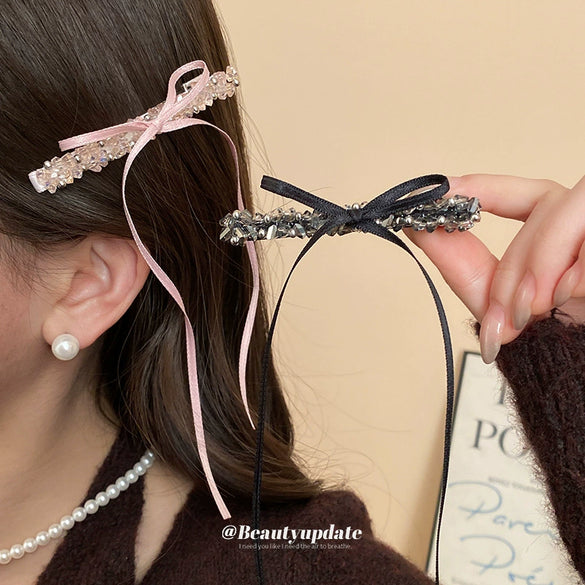 Alloy Diamondencrusted Love Pearl Bow Duckbill Hairpin Light Luxury Hair Accessories Headdress