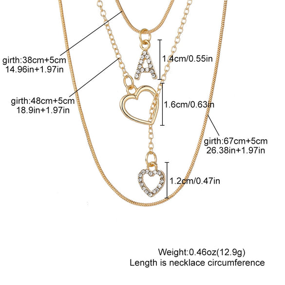 Alloy Diamondencrusted Love Pendant Threelayer Necklace With Letter Pattern For Women