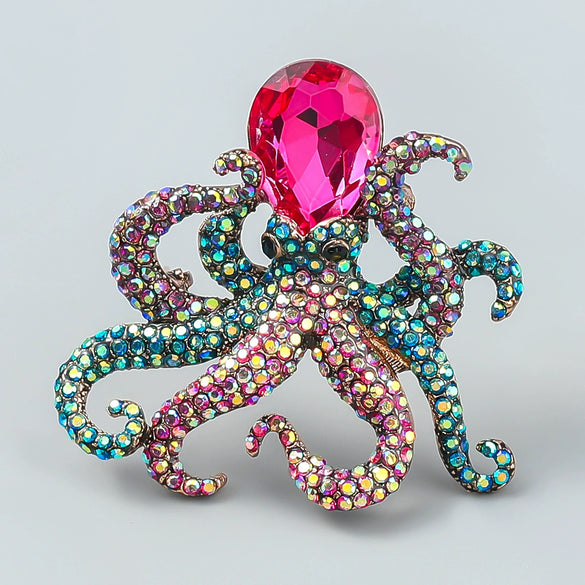 Alloy Diamondencrusted Octopus Brooch Natural Style Animal Pattern Women's Fashion Accessory
