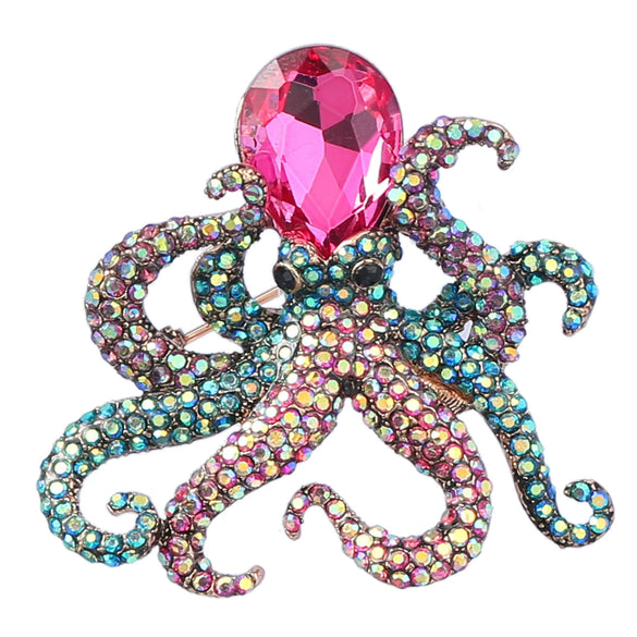 Alloy Diamondencrusted Octopus Brooch Natural Style Animal Pattern Women's Fashion Accessory
