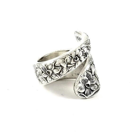 Alloy Distressed Open Lily Flower Ring Jewelry For Women