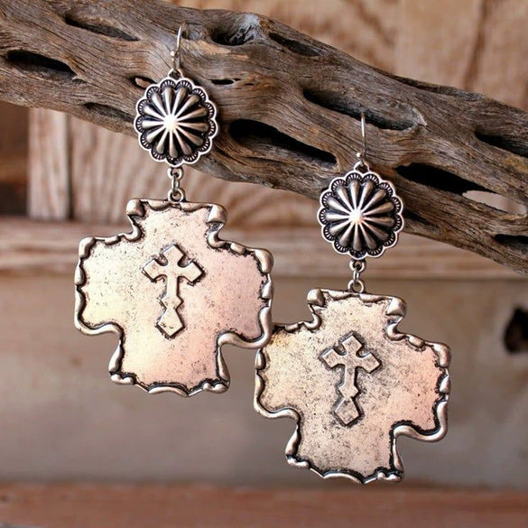 Alloy Double Cross Electroplated Women's Retro Pumpkin Flower Exaggerated Earrings
