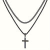 Alloy Double Layer Cross Pendant Necklace With Regular Chain Geometric Style Electroplating Treatment U Shape