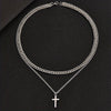 Alloy Double Layer Cross Pendant Necklace With Regular Chain Geometric Style Electroplating Treatment U Shape