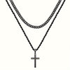 Alloy Double Layer Cross Pendant Necklace With Regular Chain Geometric Style Electroplating Treatment U Shape