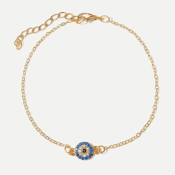 Alloy Double Layer Turkey Blue Rhinestone Evil Eyes Anklet For Women With Geometric Pattern