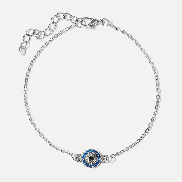 Alloy Double Layer Turkey Blue Rhinestone Evil Eyes Anklet For Women With Geometric Pattern