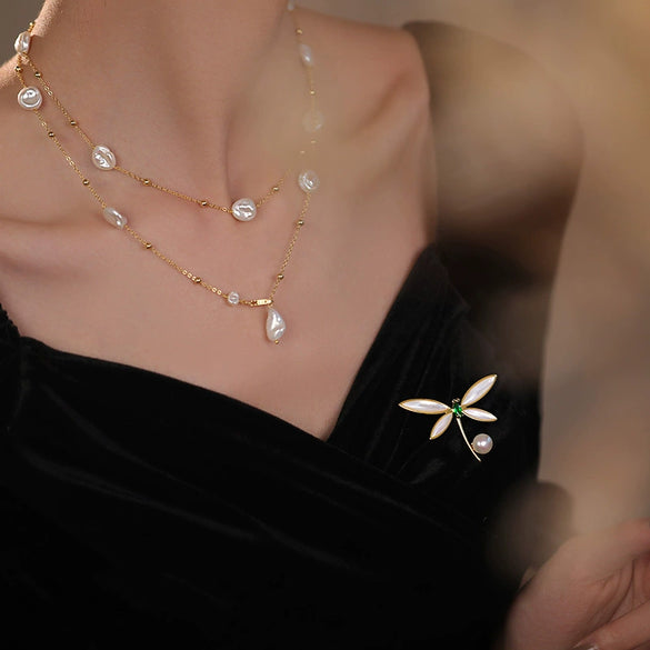 Alloy Dragonfly Pearl Brooch For Women With Cartoon Style And Electroplating Design