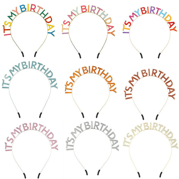 Alloy Dripping Oil Birthday Headband For Women With Letters Numbers Text Style