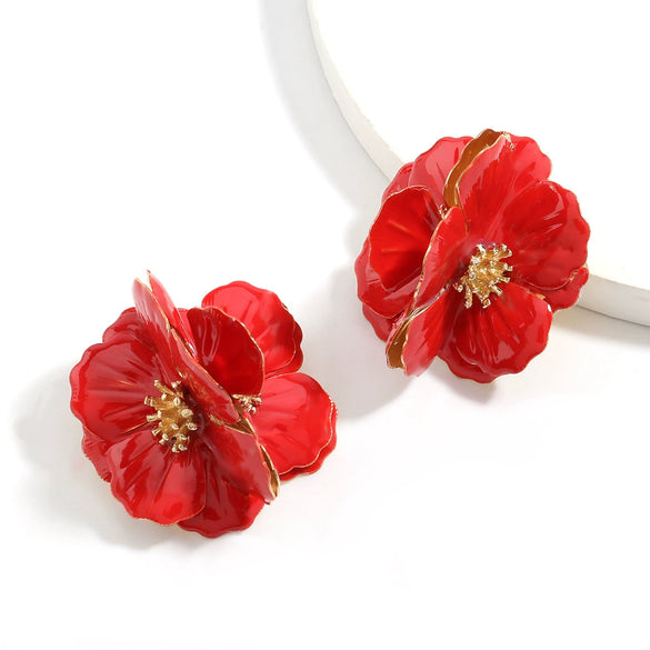 Alloy Dripping Oil Flower Earrings Exaggerated Creative And Fashionable For Girls