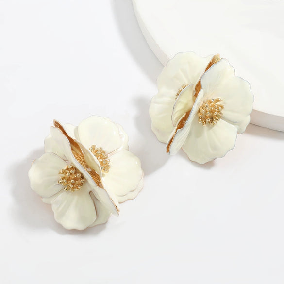 Alloy Dripping Oil Flower Earrings Exaggerated Creative And Fashionable For Girls
