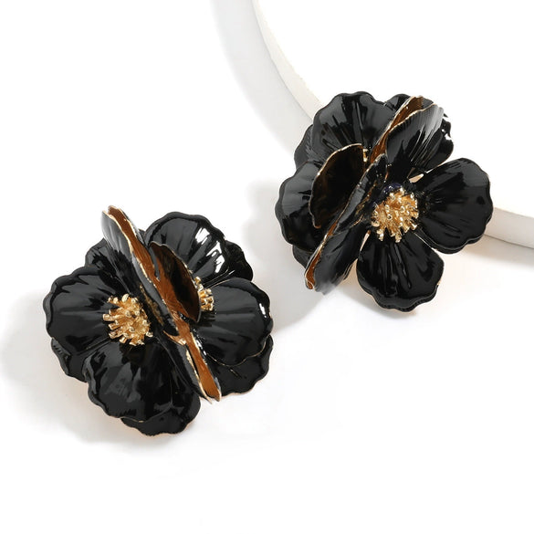 Alloy Dripping Oil Flower Earrings Exaggerated Creative And Fashionable For Girls
