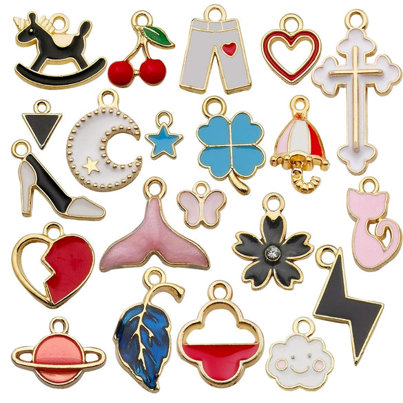 Alloy Dripping Oil Flower Four Leaf Clover Earrings Pendant Accessories