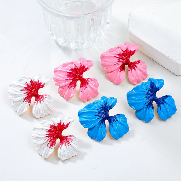 Alloy Dripping Oil Flower Women's Exaggerated Earrings