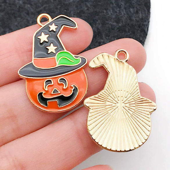 Alloy Dripping Oil Funny Pumpkin Cat Hat Halloween Earrings Pendant Jewelry Accessories